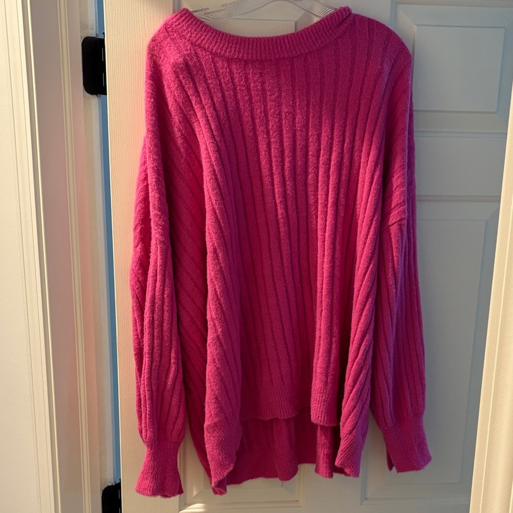Aerie Bold Pink Ribbed Crew Neck Sweater